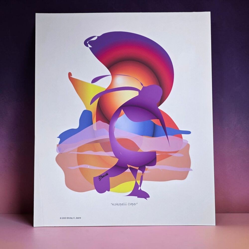 Kokopelli Caper Signed Shirley A Jeane Watercolor Print Southwest Art 2003